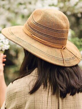 Scala Felicity Knit Safari Fedora Hat with Suede Bands OS